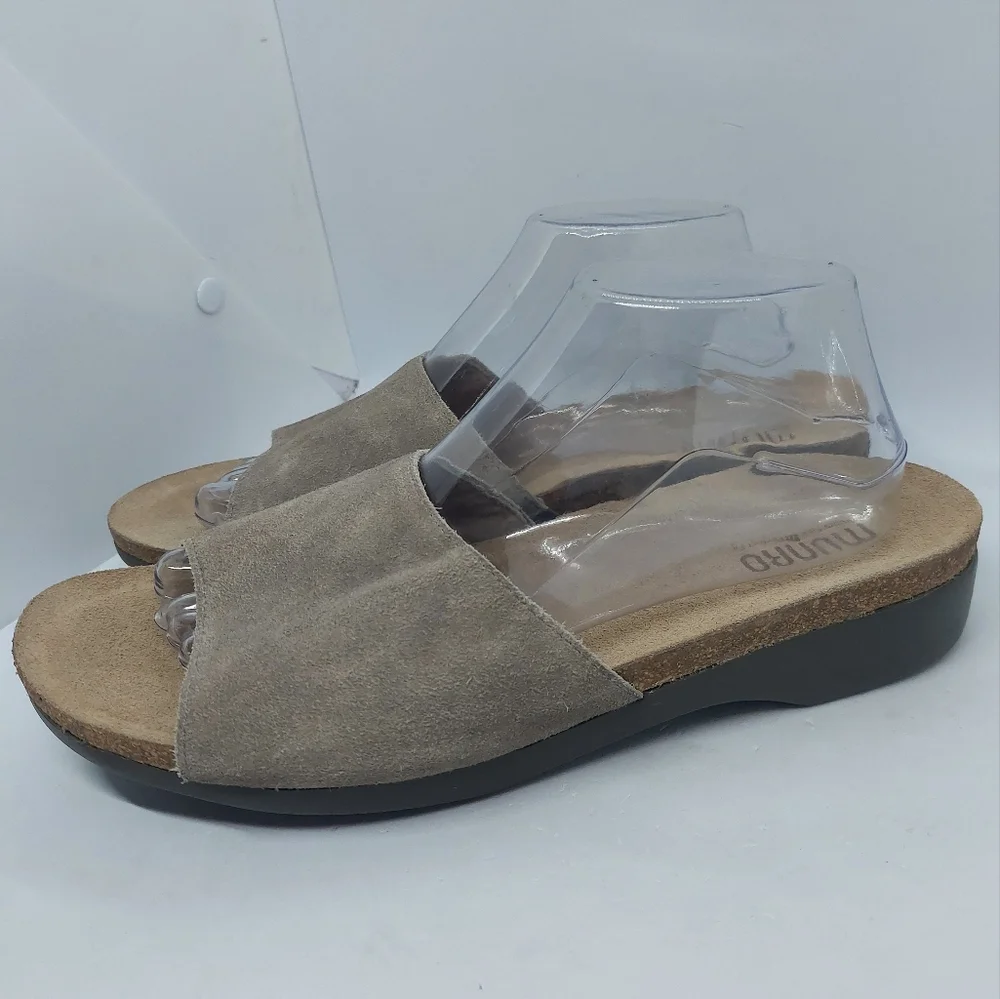 Munro Laya Women's 12M Taupe Suede Slide Sandals Slip On Open Toe Shoes